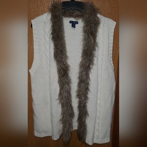 Bandolino Denim sweater vest faux fur size Large L